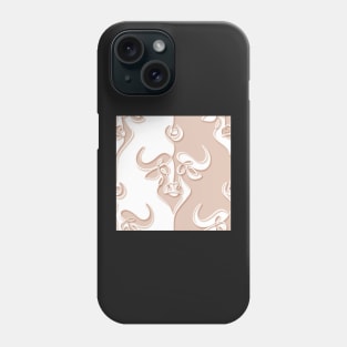 Minimalistic Continuous Line Bull Portrait with 3d effect (white and rose colorblock) Phone Case