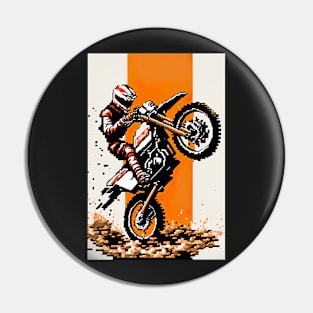 Dirt bike cool wheelie - pixel art style orange and tan Pin