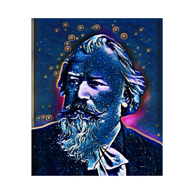 Johannes Brahms Dark Night Colourful Portrait | Johannes Brahms Artwork 13 by JustLit