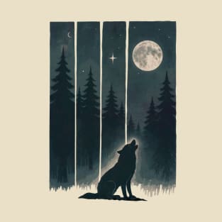 Wolf Silhouette In Beautiful Nature, a wolf with a forest and a deer in the background. nature, wolf, mountains, outdoors, adventure, camping T-Shirt