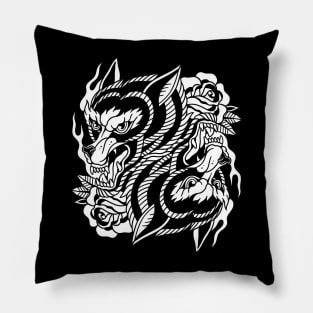 Wolf Traditional Vintage Tattoo Pillow