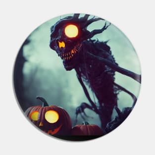 A Scary Monster and Pumpkins OnThe Background Of The Night Forest Pin