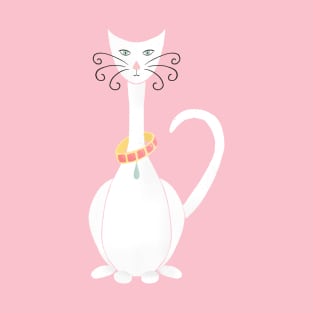 Pink and white cat wearing a precious stone necklace T-Shirt