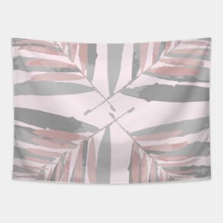 Geometric palm leaves silver pink on pale pink, leaves, tropical , fall,  TeePublic Tapestry