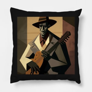 Abstract Art - a man playing guitar, JAZZ man Pillow