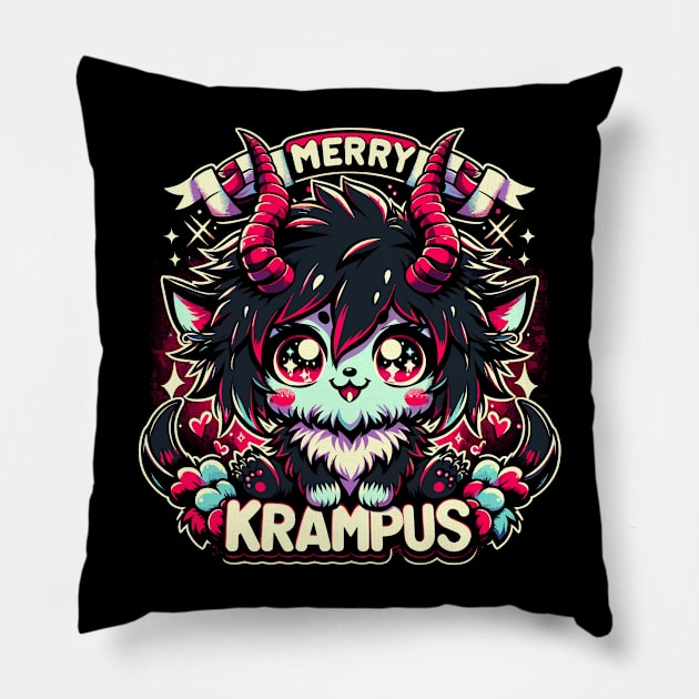 Kawaii Krampus Men Women Kids Merry Krampus Ugly Christmas Pillow by KsuAnn