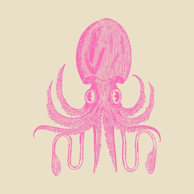 Cute Octopus Drawing in Bright Pink by ApricotBirch