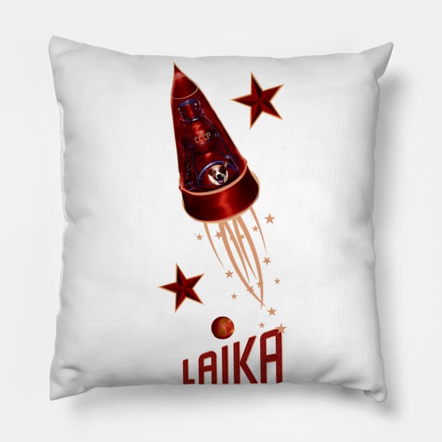 Laika super Hero Space Rocket Dog Pillow by MotorManiac