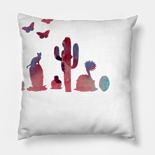 cacti, cat and butterflies Pillow