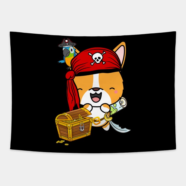 Funny corgi is a pirate Tapestry by Pet Station