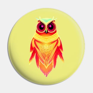 Vivid Red and Yellow Symmetrical Owl Pin