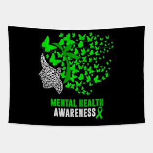 Womens Mental Health Awareness Butterflies Green Ribbon Girl Tapestry