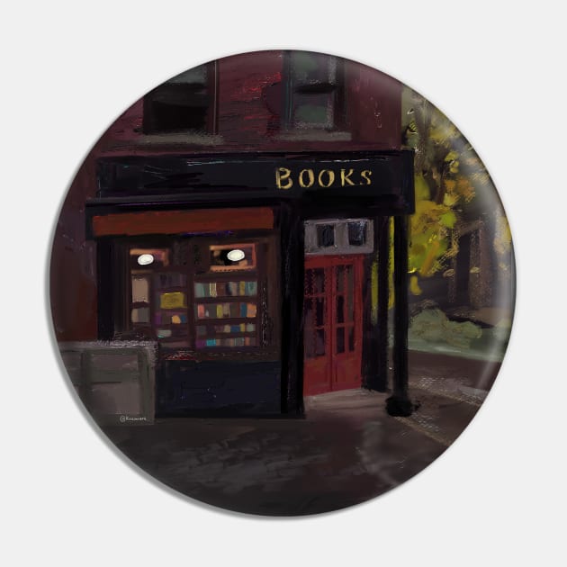 Bookstore Pin by kozinoart