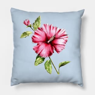 Hibiscus Flower Watercolor Painting Pillow
