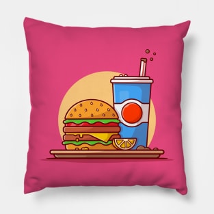 Burger And Soda Cartoon Vector Icon Illustration (14) Pillow