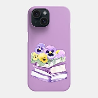 Watercolor Books and Pansies Phone Case