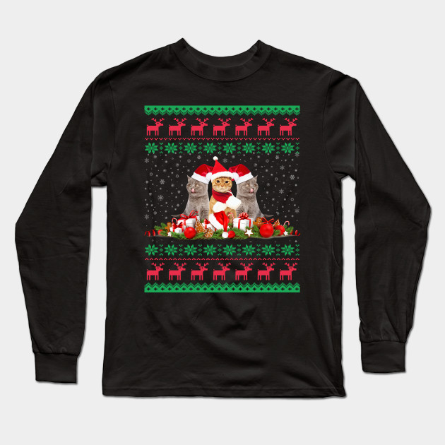 Ugly Christmas Cat Santa Hat Lights Sweater Gift Cat Lovers Ugly