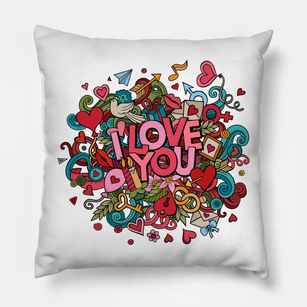 Cute Fun Colorful Heart Doodle Art Love - valentines day Pillow by Heawonshop