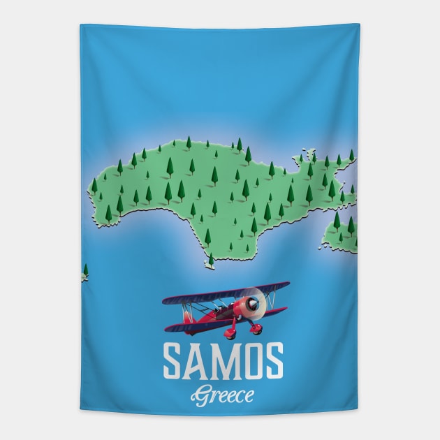 Samos Greece map Tapestry by nickemporium1