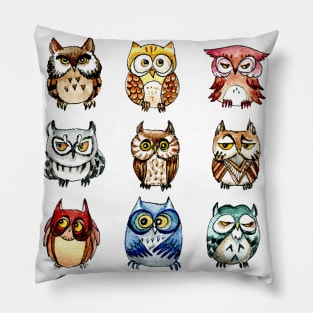 Rainbow owls and cat Pillow