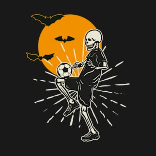 Skeleton Play Football in Halloween Night T-Shirt