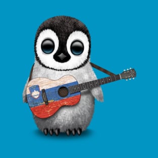 Baby Penguin Playing Slovenian Flag Guitar T-Shirt