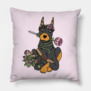 Doberman Rose Dagger Druid | DND Dog | Fantasy Flower Pillow