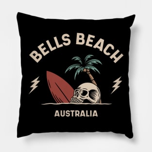 Vintage Surfing Bells Beach Australia // Retro Surf Skull Pillow