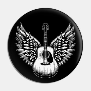 Acoustic Guitar with Wings - Vintage Six-String Pin