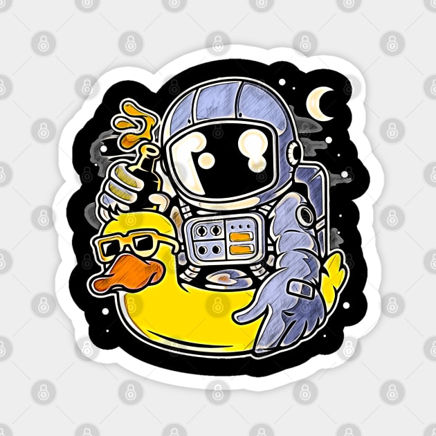 Astronaut Duck Balloon • Funny And Cool Sci-Fi Cartoon Drawing Design Great For Anyone That Loves Astronomy Art Magnet by TeesHood