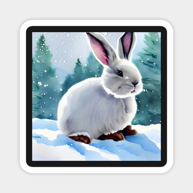 Rabbits in the snow Magnet by FineArtworld7