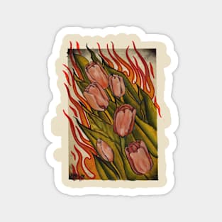 pink tulips in flames Magnet