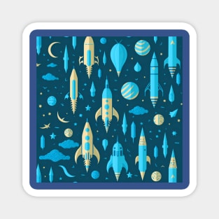 rocket and planets pattern Magnet