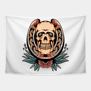 skull and horseshoe tattoo Tapestry