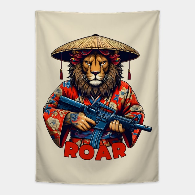 Shooting lion Tapestry by Japanese Fever