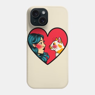 Cat Mom Love Heart American Traditional Tattoo Style Phone Case