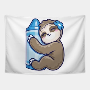 Blue Crayon Coloring Sloth back to school gift Tapestry