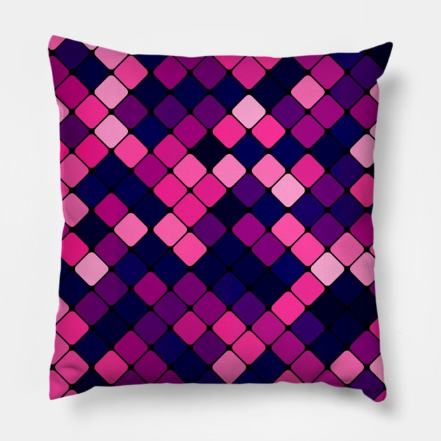 Retro Pink and Blue Geometric Pattern Pillow by thesnowwhyte