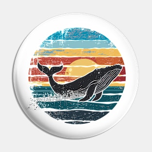 Beach Sunset Humpback Whale Ocean Animal Lover Retro Vintage Pin