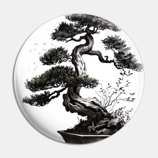 The Essence of Tranquility A Sumi-e Bonsai Painting Pin