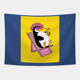 Penguin Summer Sunset Vacation Tapestry