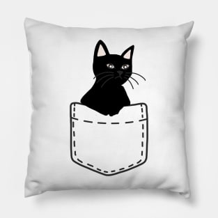 Cat In A Pocket Black Pillow