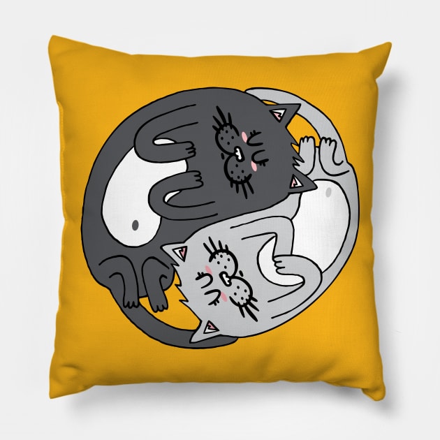 Yin & Yang cats - black & white Pillow by adrianserghie
