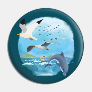 Dolphin and Birds Pin