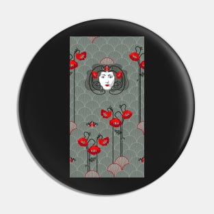 Art Nouveau - red/gray lady Pin