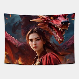 girl with dragon Tapestry