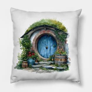 Beautiful Halfling Home in Watercolor - Fantasy Pillow