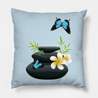 Black pebble with flower Pillow