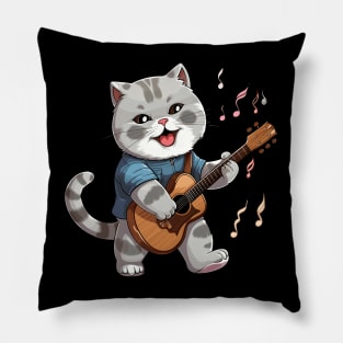 British Shorthair Cat Playing Guitar Pillow