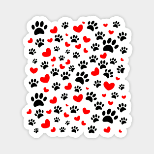 Random Dog Paw Prints And Red Hearts Magnet